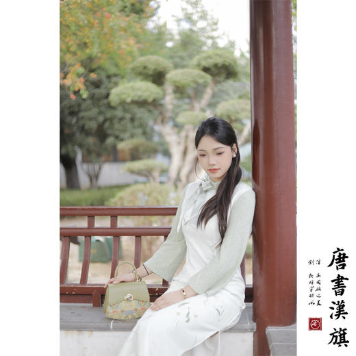 【醒春山】绿色小清新麂皮绒加厚旗袍优雅少女国风新中式 商品图2