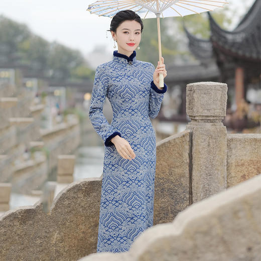 加厚祥云显瘦奥黛，妈妈中式改良旗袍 SC18451 商品图1