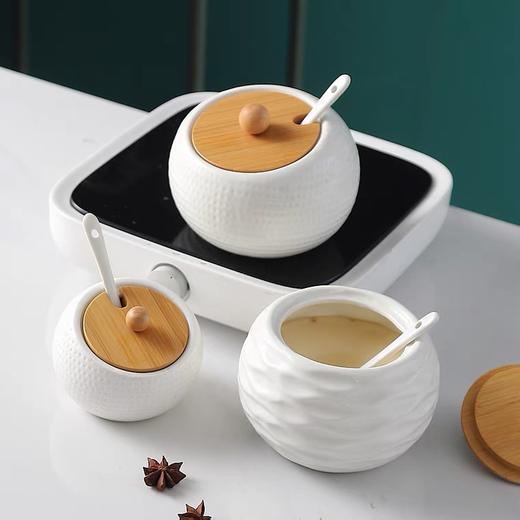 单个陶瓷调料罐厨房调味瓶罐盐罐带竹盖勺调味盒调味调料罐调味架 商品图0