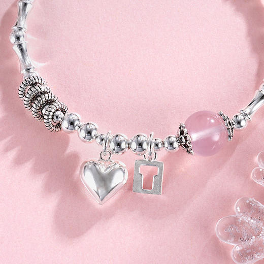子佩集S925银【心动节拍】手串【TSB0001-45】纯银手链粉水晶爱心2411 商品图4