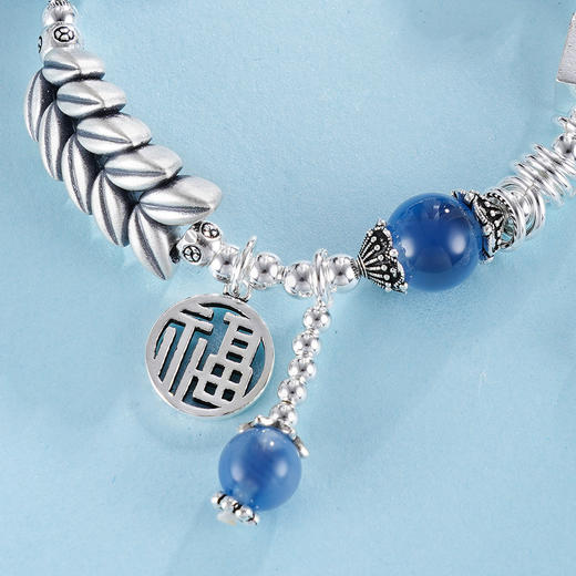 子佩集S925银【岁岁福生】手串【TSB0001-39】纯银手链糖心玛瑙麦穗福字蓝2411 商品图2