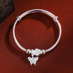 子佩集S999银【花灵蝶梦】童镯【WT000131】纯银儿童蝴蝶花朵2411