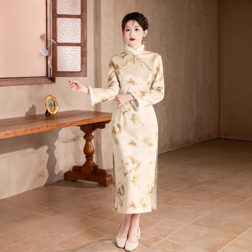 2024年冬季新款改良旗袍日常年轻款修身加绒可爱国风旗袍XL1171 商品图4