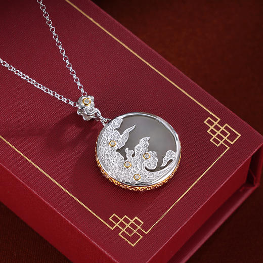 子佩集S925银【如意祥云】套链【DZ06221】纯银古法银和田玉祥云项链镀金2411 商品图1