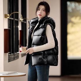 丁摩 90鹅绒背心外套可拆连帽坎肩羽绒马甲女12302B 厚薄