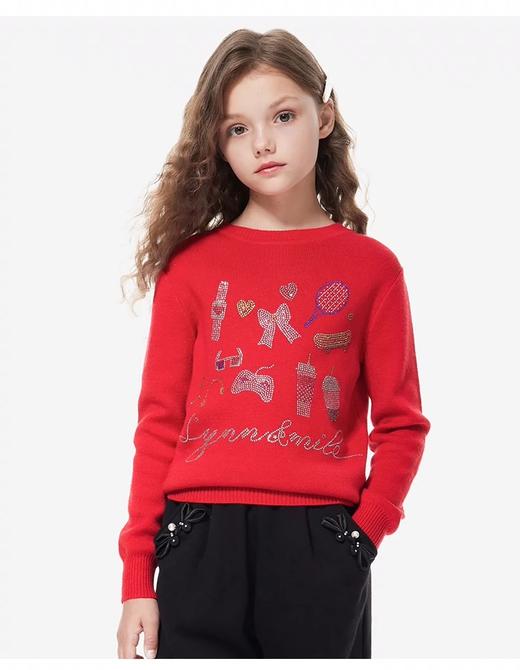 【春上新】8楼琳麦罗 LYNNMILO红色毛织童趣烫钻毛衫   吊牌价：698元  活动价：219元 商品图2