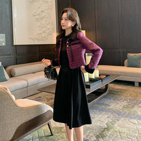 奢姿大码女装2024冬季气质POLO领小香风两件套胖妹妹时尚复古套装9944991308