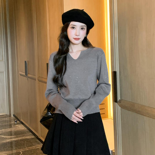 奢姿2024年冬季新款大码女装半开领打底上衣胖妹妹亮片拼接针织衫9844634338 商品图0