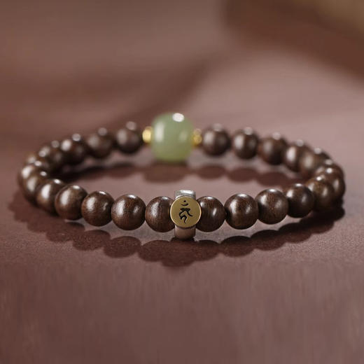 【经典】天然和田玉沉香木十二生肖手串 925银本命年沉香手链和田青玉福运珠转运珠带证书 商品图3
