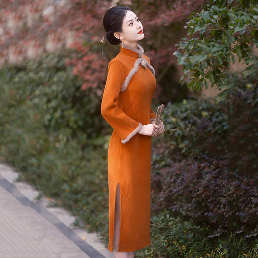 南瓜色拜年服加绒加厚改良旗袍ZQSC18463 商品图4