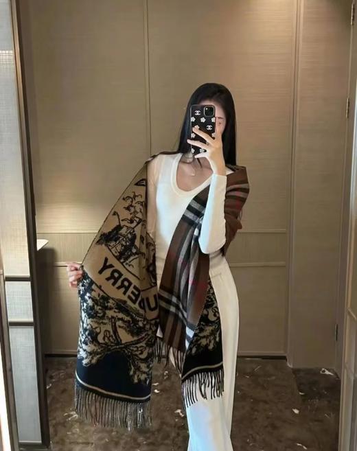 代工厂羊绒羊毛真丝围巾B家双面流苏围巾披肩 商品图11