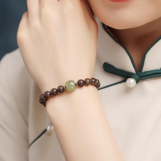 【经典】天然和田玉沉香木十二生肖手串 925银本命年沉香手链和田青玉福运珠转运珠带证书 商品图2