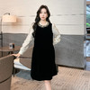 奢姿大码女装2025春季减龄荷叶边拼接连衣裙胖妹妹时尚丝绒裙子9943855633 商品缩略图4