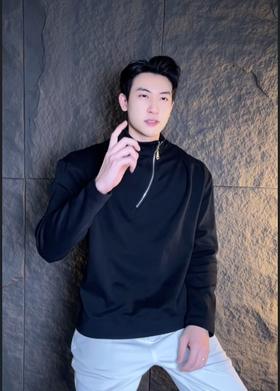 T1904新款时尚个性纯色半拉链褶皱立领长袖卫衣休闲百搭潮流上衣