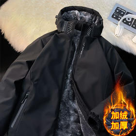 秋冬季男高级感连帽黑色户外大码防水宽松型休闲美式冲锋衣