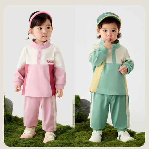 迷你巴拉男女童长袖套装潮流拼色上衣长裤两件套2025春季新品 商品图2