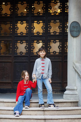 盛唐牡丹| 针织羊绒对襟盘扣儿童外套(2岁)-灰色