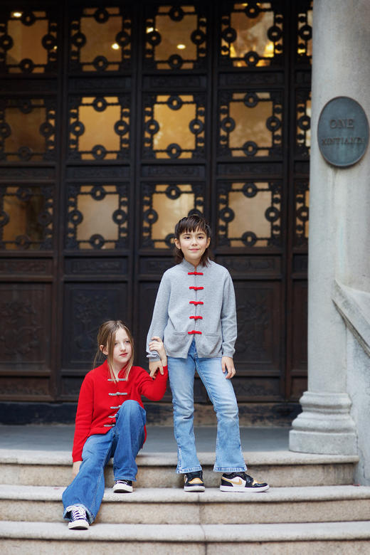 盛唐牡丹| 针织羊绒对襟盘扣儿童外套(10岁)-红灰可选 商品图4