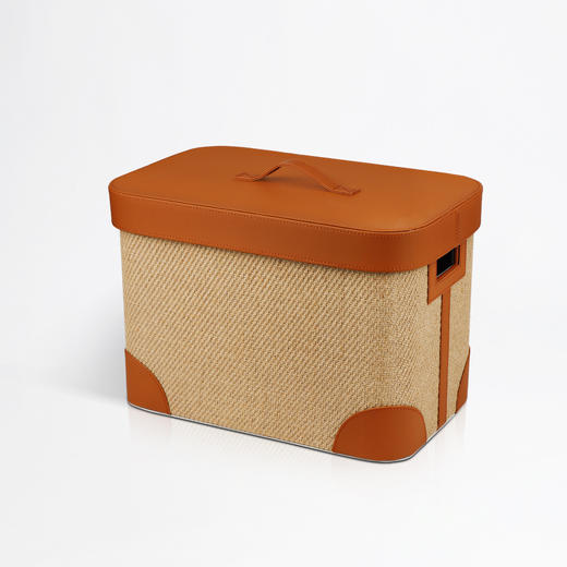 【米白/棕色】娜家皮质方形编织篓 商品图1