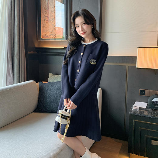 奢姿大码女装2025秋季减龄绣花针织两件套胖妹妹花边拼接时尚套装9844969349 商品图4