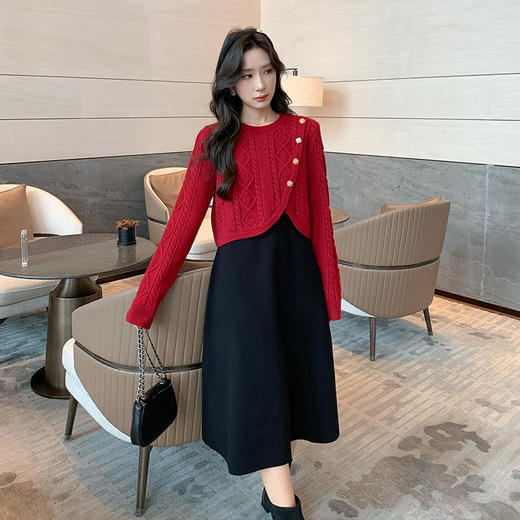 奢姿大码女装2025冬季减龄不规则套装胖妹妹马甲背心裙针织两件套9844927668 商品图4