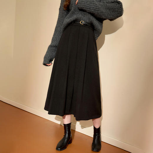 西遇黑色高腰半身裙女新款小个子a字精致显瘦针织长裙D0044148 商品图4