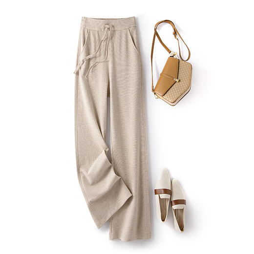 百媚生 含桑蚕丝羊毛阔腿裤女秋冬高腰直筒双面肌理针织长裤WS-534 商品图1