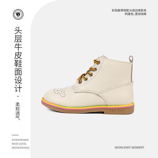泰兰尼斯秋冬儿童马丁靴高帮白色黑色中大童保暖防滑女童靴子T04D0D0352 商品图6