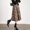 百媚生 高腰毛呢格子半身裙女冬季加厚保暖中长裙韩版宽松伞裙W3757 商品缩略图2