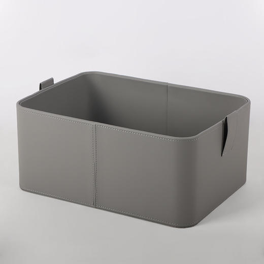【灰色/橙色】娜家平滑皮拉环提手收纳盒 商品图1