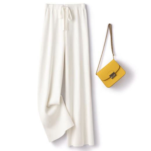 百媚生 针织阔腿裤女秋冬外穿松紧高腰拖地裤2206 商品图7