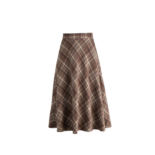 百媚生 高腰毛呢格子半身裙女冬季加厚保暖中长裙韩版宽松伞裙W3757 商品图4