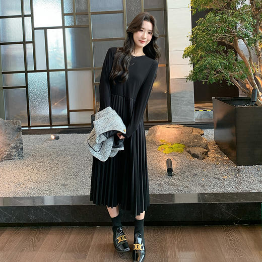 奢姿大码女装2025冬季百褶两件套胖妹妹时尚小香风马甲连衣裙套装9944927667 商品图1