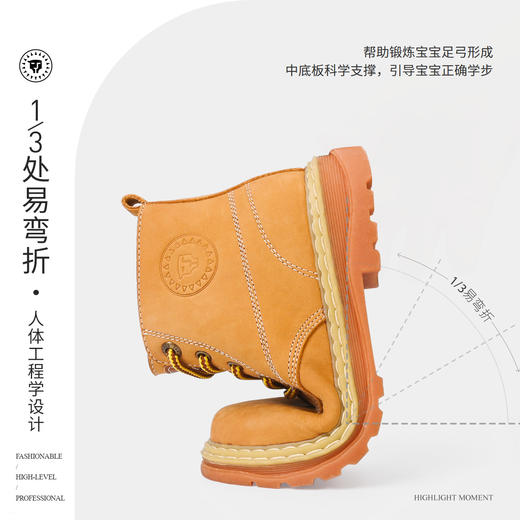 泰兰尼斯冬季新款儿童真皮马丁靴男童鞋子女童复古软底加绒短皮靴T04D1D1102 商品图3