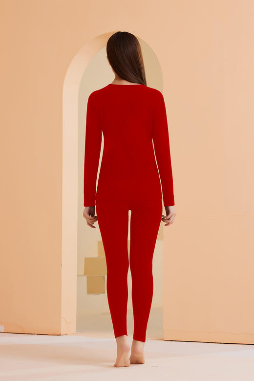 【YW】无忧购情侣纯色简约内搭打底羊绒磨毛大红保暖套装（截单后7天发货) 商品图8