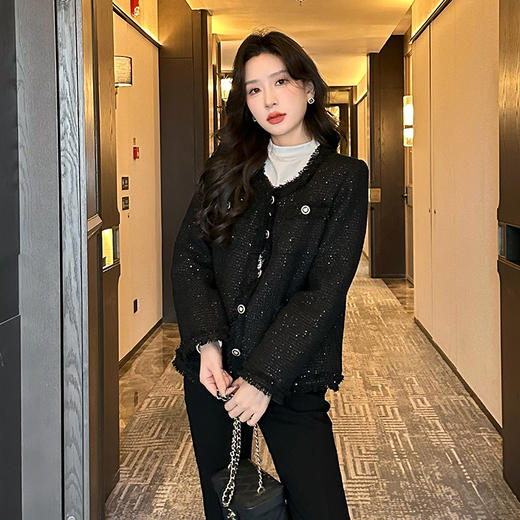 奢姿2024年秋季新款大码女装圆领拼接上衣胖妹妹优雅小香风外套9943327240 商品图2