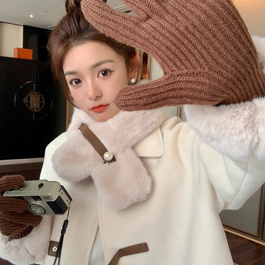 【GZ】无忧购法式温柔小香风珍珠纽扣毛毛围巾中长款毛呢外套9028# （截单后7天发货)25年清仓捡漏 商品图3