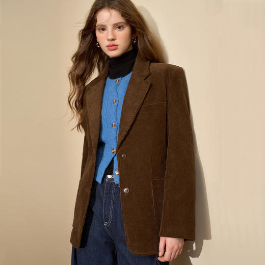 美拉德复古灯芯绒简约气质西装外套女休闲西服V0043990 商品图4