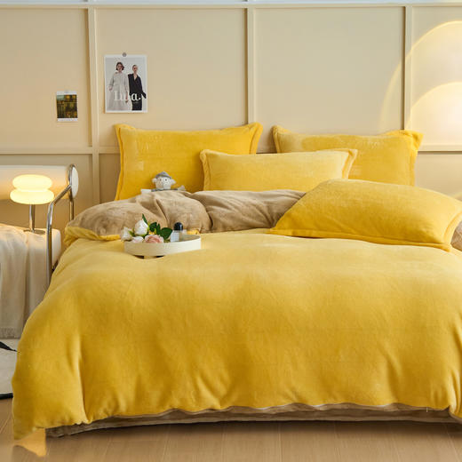 纯色简约牛奶绒加厚床上四件套家用床品冬季加绒保暖床单被套罩子 商品图1