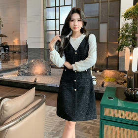 奢姿2024年冬季新款大码女装小香风拼接裙子胖妹妹假两件连衣裙9944826899