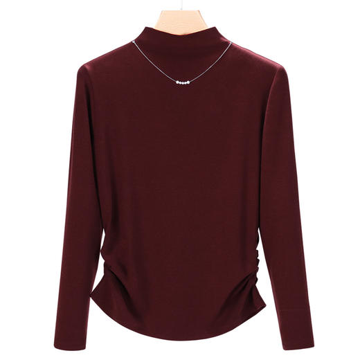 丁摩 女装半高领女士t恤长袖秋季气质正肩袖收腰显瘦上衣4ZF-6836 商品图4