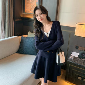 奢姿大码女装2024冬季减龄学院风针织两件套胖妹妹V领时尚套装9844991891