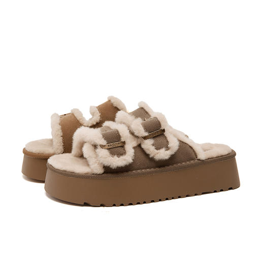 西遇勃肯鞋毛毛拖鞋女加绒新款冬季复古一字增高厚底外穿棉拖D4147843 商品图4