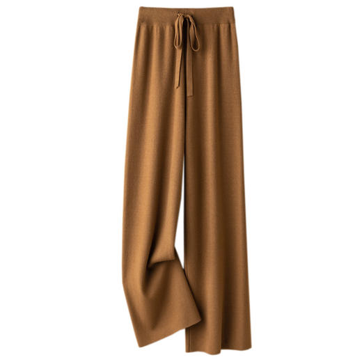 百媚生 针织阔腿裤女秋冬外穿松紧高腰拖地裤2206 商品图4