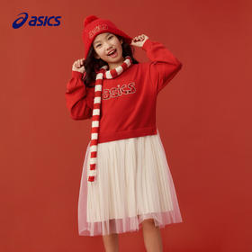 【新年限定】Asics/亚瑟士童装红色连衣裙外穿喜庆内搭网纱百褶裙