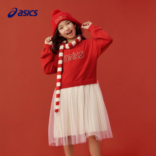 【新年限定】Asics/亚瑟士童装红色连衣裙外穿喜庆内搭网纱百褶裙 商品图0
