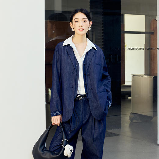 【林栖设计小店】（现货）棉混纺小西装通勤拼蓝印花布传统复古2025春季新品外套上衣女1951079 商品图8