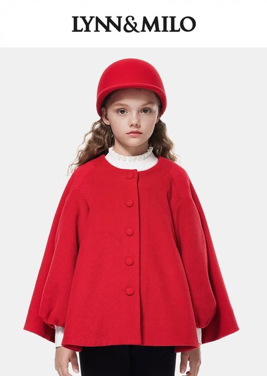 【春上新】【3.8折】8楼琳麦罗 LYNNMILO  红色毛呢圆领A摆斗篷 吊牌价：1398元     活动价：531元 商品图1