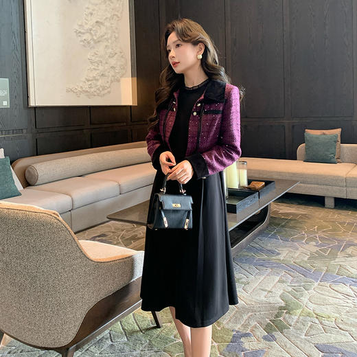 奢姿大码女装2024冬季气质POLO领小香风两件套胖妹妹时尚复古套装9944991308 商品图4