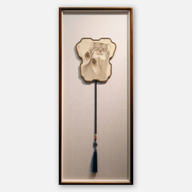 罗玉鑫扇面国画27x27CM《扇面·兔狲（1）》一手绘扇面工笔国画作品[原作编号GH0394]